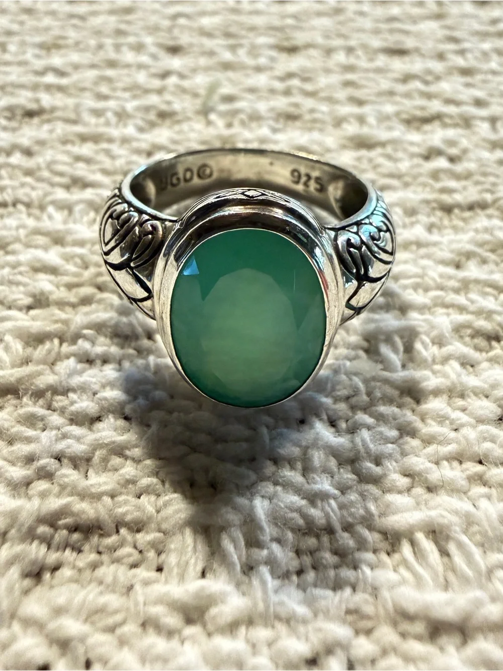 Vintage Sterling Silver Rose Cut Green Chalcedony Janice Girardi Designs Size 10